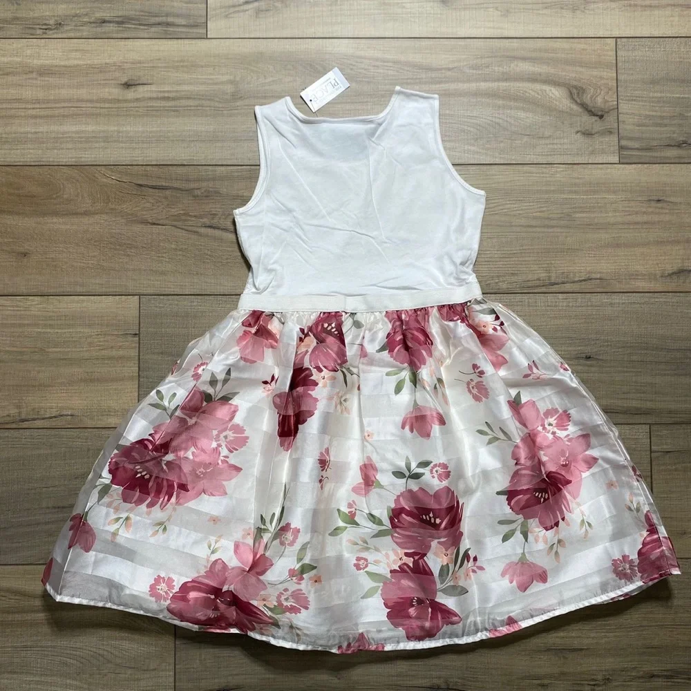 The Children’s Place‎ Girls Lace & Floral Knit To Woven Dress Large 10/12 White